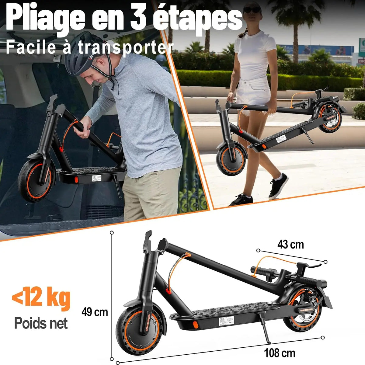 TODIMART T3 Portable foldable electric scooter with control via APP motor 350W 36V 10.4Ah speed 25 km/h tire
