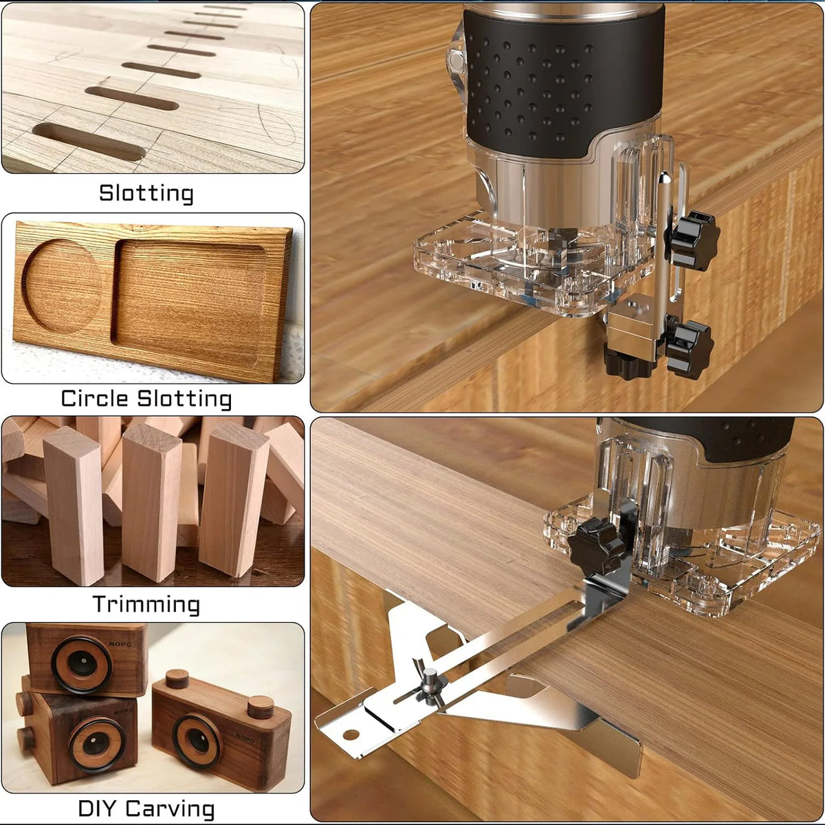 800W 30000RPM Electric Triming Machine 1/4 inch Woodwork Millilling Enching Hand Wood Edge Router Trimmer Home DIY Power oils