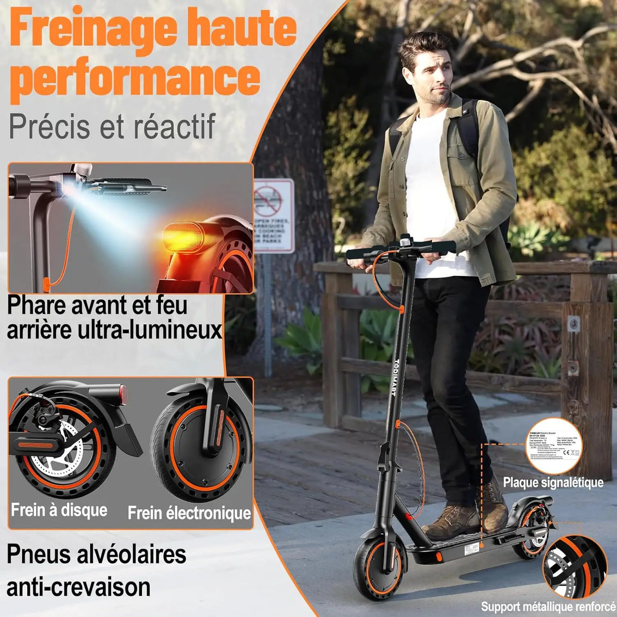 TODIMART T3 Portable foldable electric scooter with control via APP motor 350W 36V 10.4Ah speed 25 km/h tire