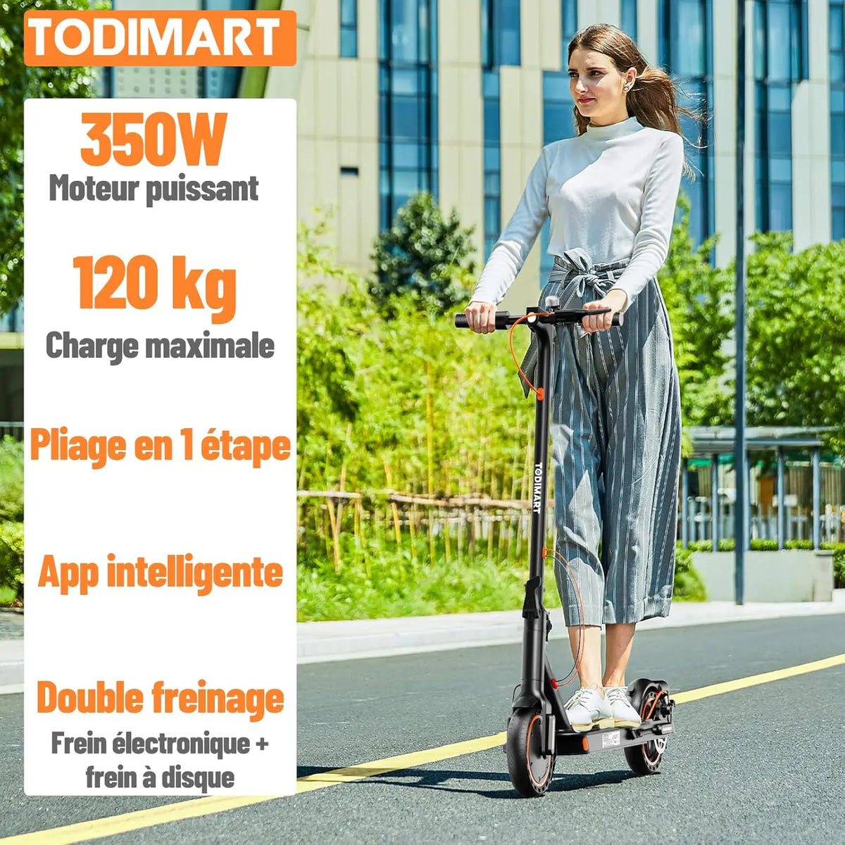 TODIMART T3 Portable foldable electric scooter with control via APP motor 350W 36V 10.4Ah speed 25 km/h tire