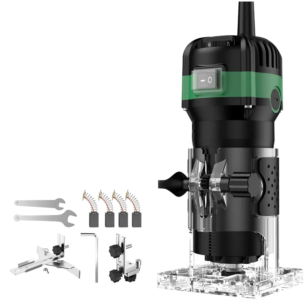 800W 30000RPM Electric Triming Machine 1/4 inch Woodwork Millilling Enching Hand Wood Edge Router Trimmer Home DIY Power oils