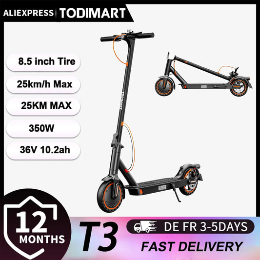TODIMART T3 Portable foldable electric scooter with control via APP motor 350W 36V 10.4Ah speed 25 km/h tire