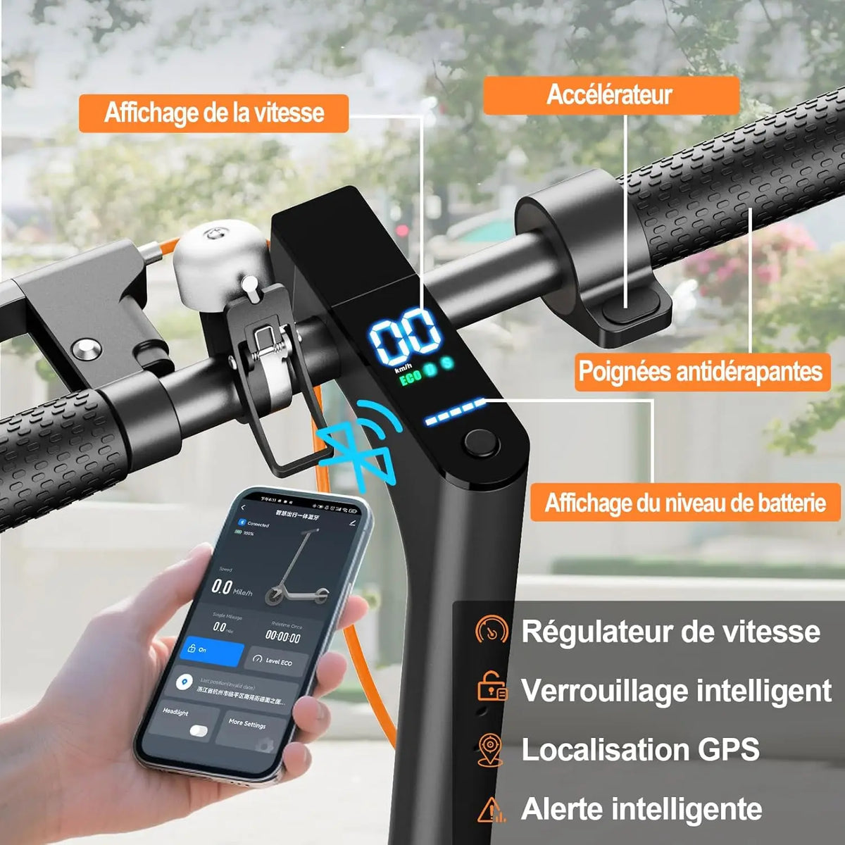 TODIMART T3 Portable foldable electric scooter with control via APP motor 350W 36V 10.4Ah speed 25 km/h tire
