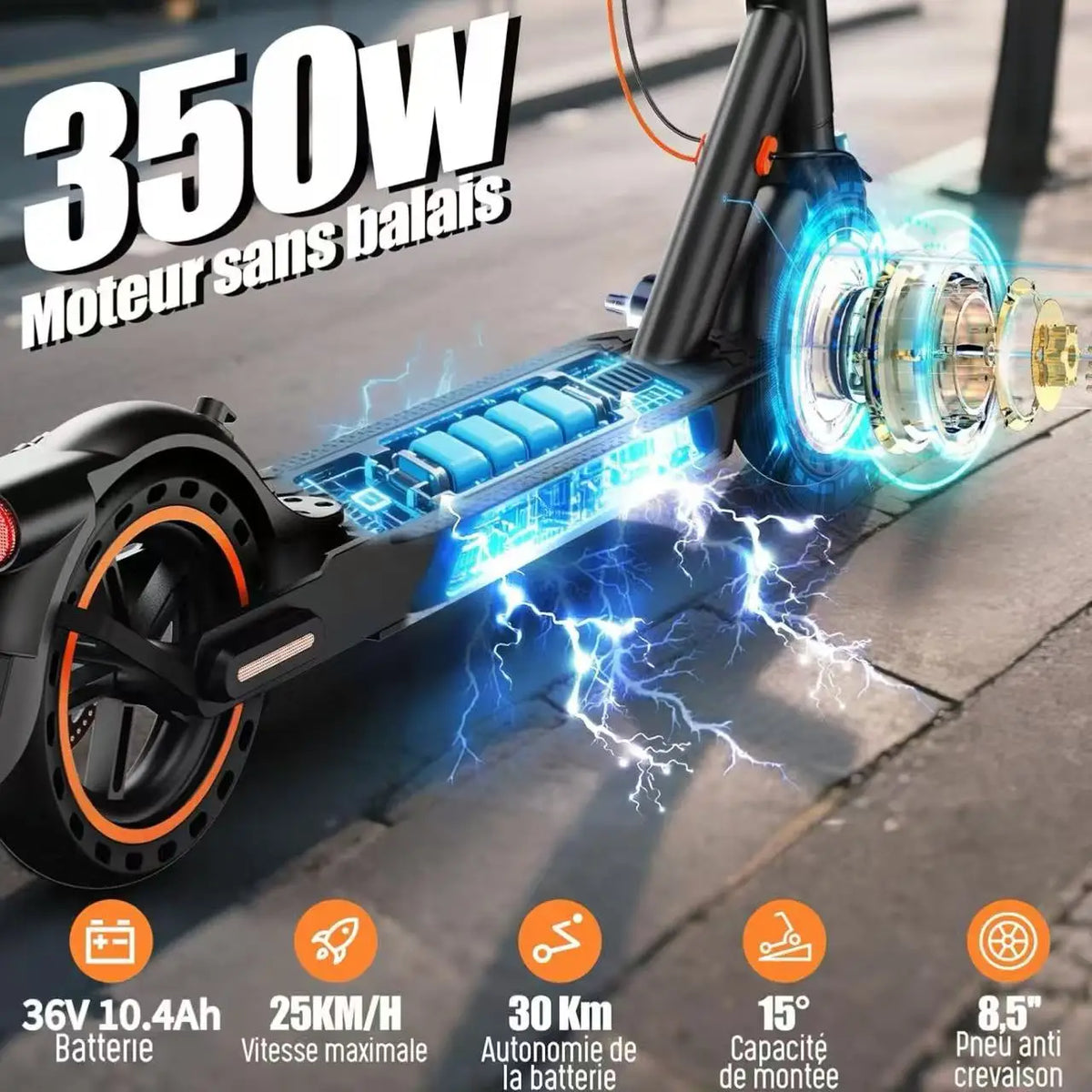 TODIMART T3 Portable foldable electric scooter with control via APP motor 350W 36V 10.4Ah speed 25 km/h tire