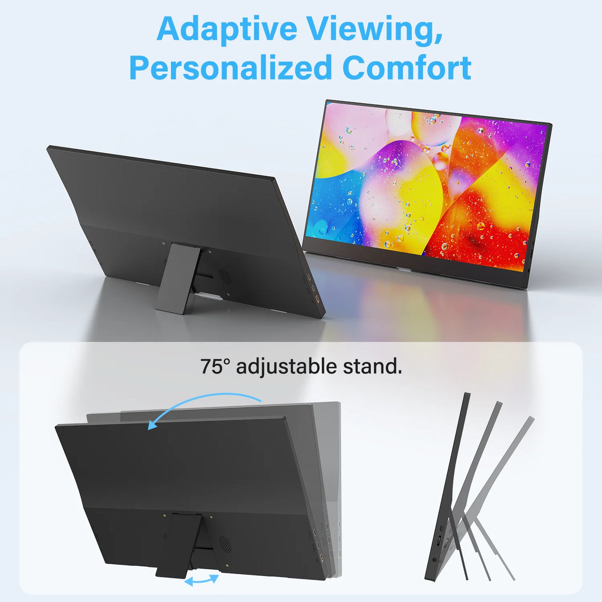 Amoudo 15.6 Inch Portable Monitor 1920x1080P extends Display IPS LCD Panel Penhole Stand VESA USBC Mini HDMI Mobile Display