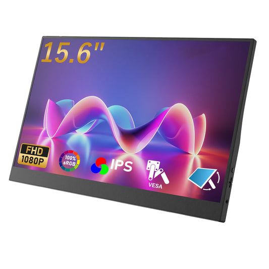 Amoudo 15.6 Inch Portable Monitor 1920x1080P extends Display IPS LCD Panel Penhole Stand VESA USBC Mini HDMI Mobile Display