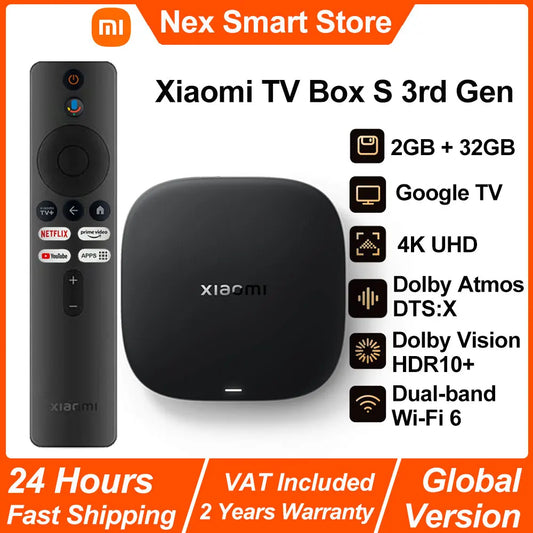 New Xiaomi TV Box S 3rd Gen, Smart Android TV Box 4K UHD Media Player,Dolby Vision HDR10+ Google Assistant Google TV Set-Top Box