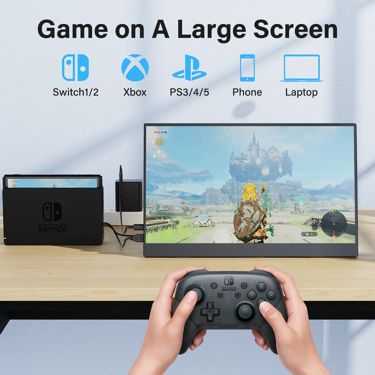 Amoudo 15.6 Inch Portable Monitor 1920x1080P extends Display IPS LCD Panel Penhole Stand VESA USBC Mini HDMI Mobile Display