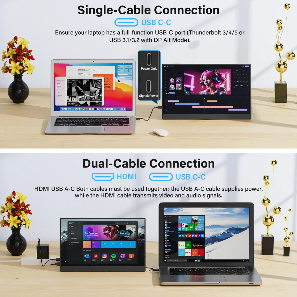 Amoudo 15.6 Inch Portable Monitor 1920x1080P extends Display IPS LCD Panel Penhole Stand VESA USBC Mini HDMI Mobile Display
