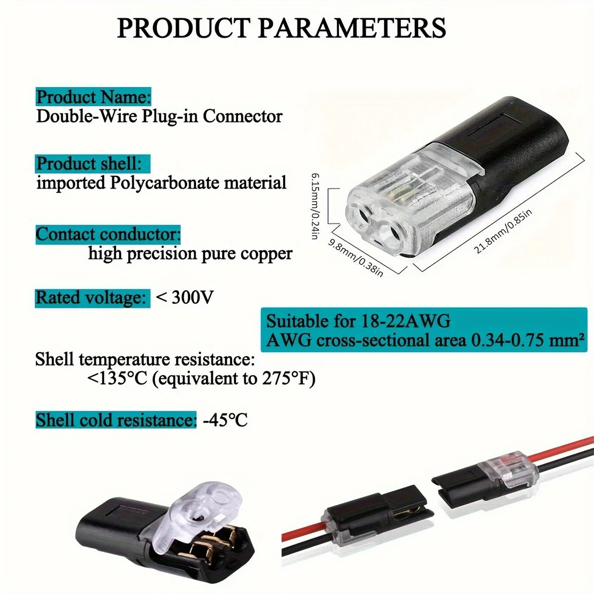 Electric Wire Connector No Strip Quick Dual Line Cable Interconnection Detachable Automotive Terminal Plug Universal Quality