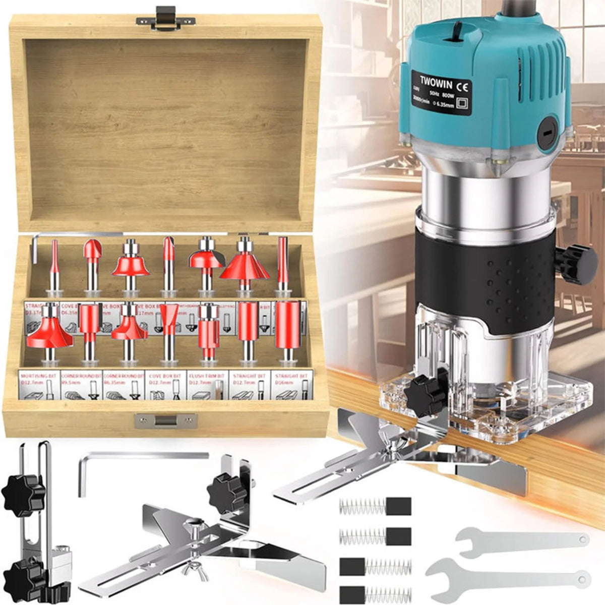 800W 30000RPM Electric Triming Machine 1/4 inch Woodwork Millilling Enching Hand Wood Edge Router Trimmer Home DIY Power oils